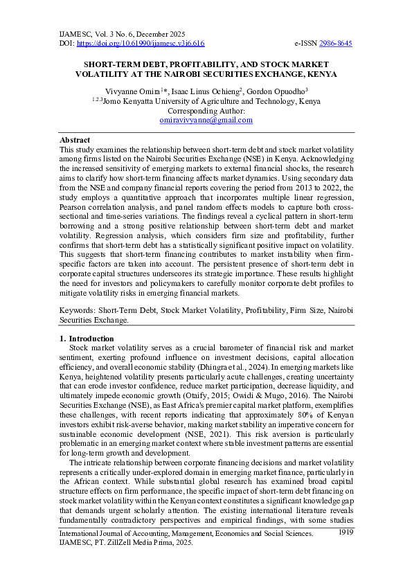 (PDF) SHORT-TERM DEBT, PROFITABILITY, AND STOCK MARKET VOLATILITY AT ...