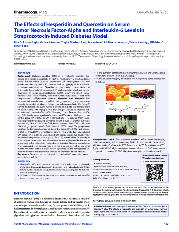 (PDF) The effects of hesperidin and quercetin on serum tumor necrosis ...