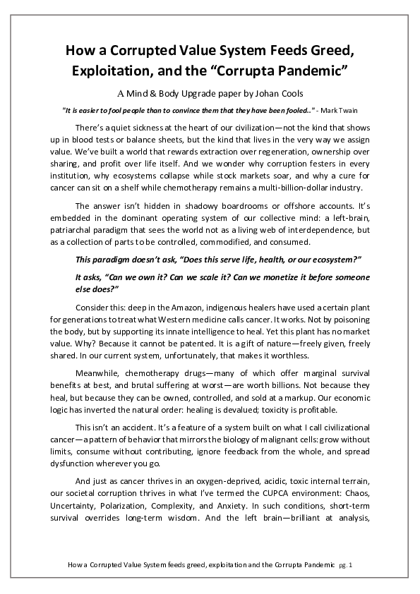 (PDF) How a Corrupted Value System Feeds Greed, Exploitation, and the ...