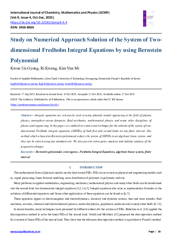 (PDF) Study on Numerical Approach Solution of the System of Two ...
