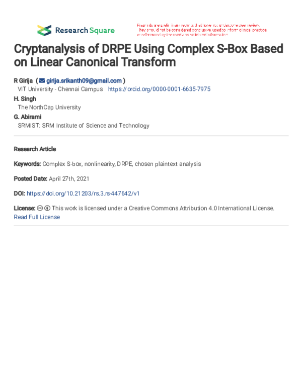 (PDF) Cryptanalysis of DRPE using complex S-Box based on linear ...