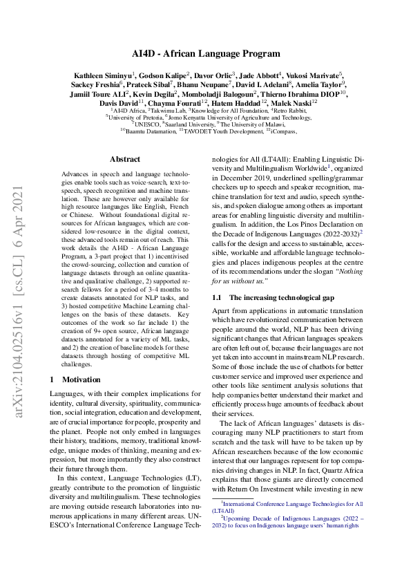 (PDF) AI4D - African Language Program