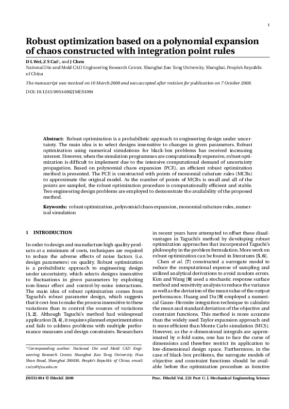 (PDF) Robust optimization based on a polynomial expansion of chaos ...