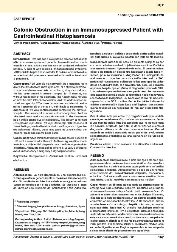 (PDF) Colonic Obstruction in an Immunosuppressed Patient with ...