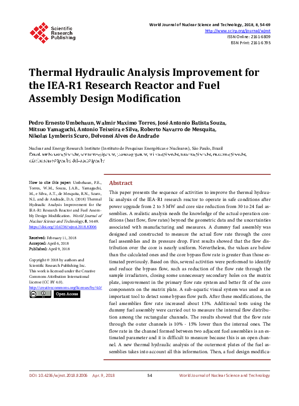 (PDF) Thermal Hydraulic Analysis Improvement for the IEA-R1 Research ...