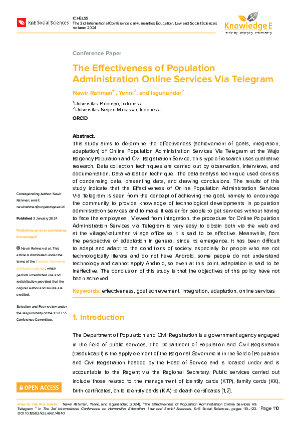 (PDF) The Effectiveness of Population Administration Online Services ...