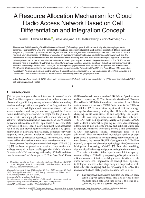 (PDF) A Resource Allocation Mechanism for Cloud Radio Access Network ...