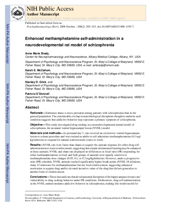 (PDF) Enhanced methamphetamine self-administration in a ...