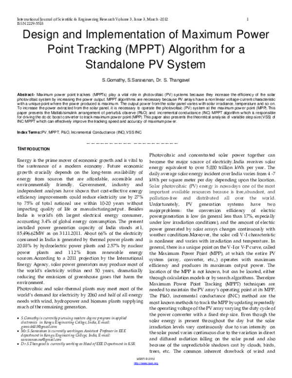(PDF) Design and implementation of Maximum Power Point Tracking (MPPT ...