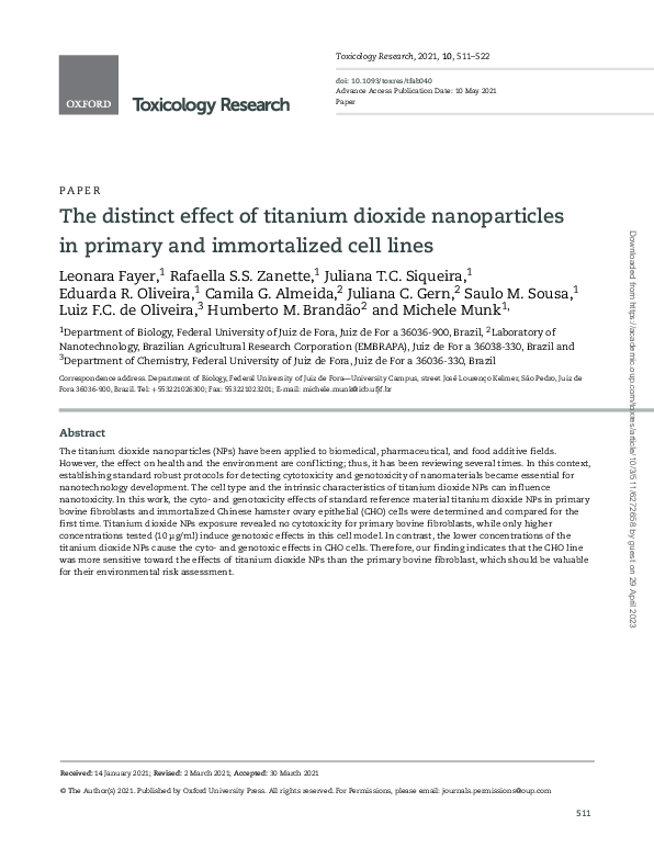 (PDF) The distinct effect of titanium dioxide nanoparticles in primary ...