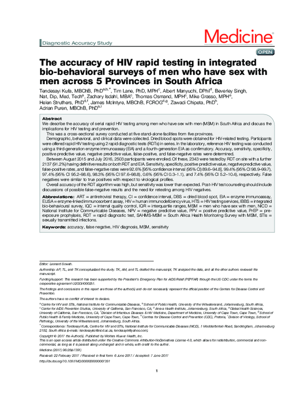 (PDF) The accuracy of HIV rapid testing in integrated bio-behavioral ...