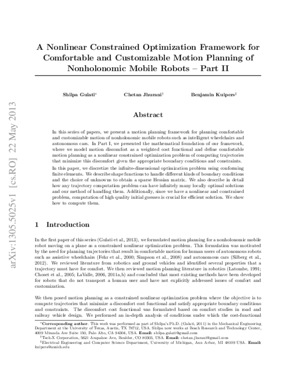 (PDF) A Nonlinear Constrained Optimization Framework for Comfortable ...