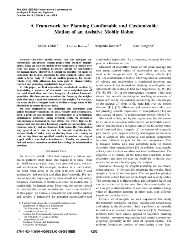 (PDF) A framework for planning comfortable and customizable motion of ...