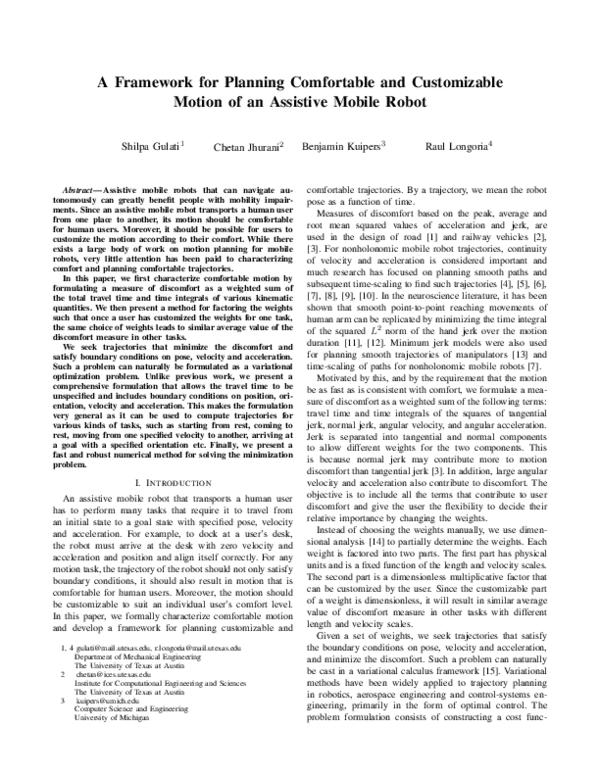 (PDF) A framework for planning comfortable and customizable motion of ...