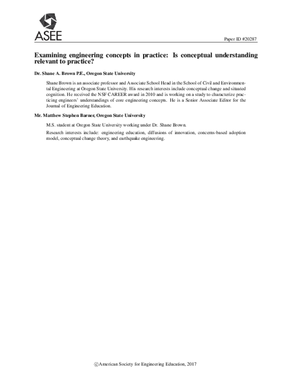 (PDF) Board # 13 : Examining engineering concepts in practice: Is ...