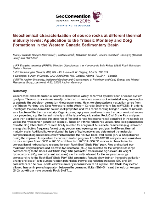 (PDF) Geochemical characterization of source rocks at different thermal ...
