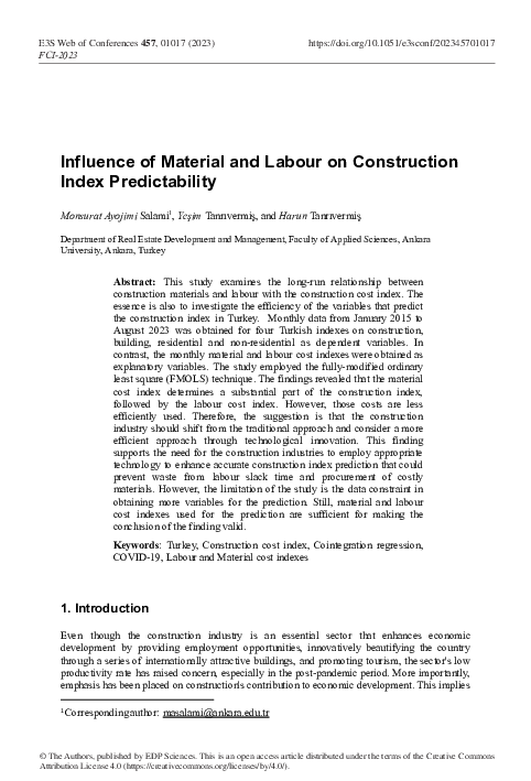 (PDF) Influence of Material and Labour on Construction Index Predictability