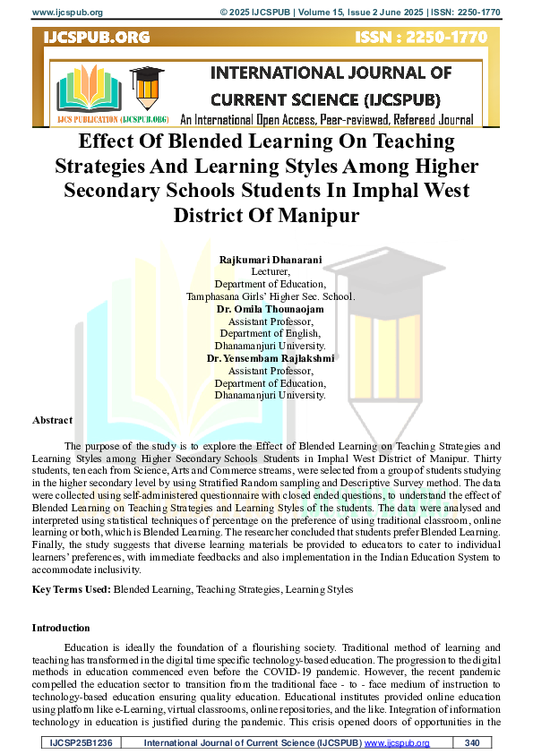(PDF) Effect Of Blended Learning On Teaching Strategies And Learning ...