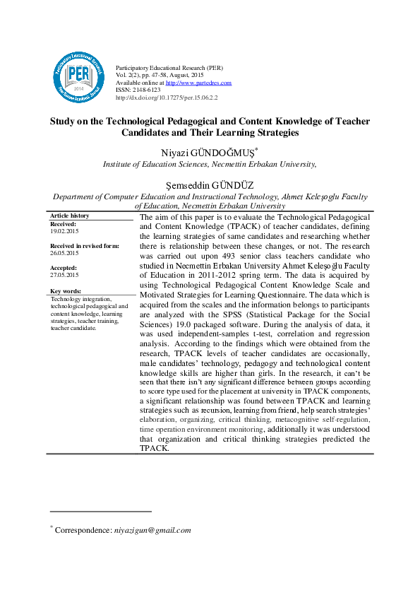 (PDF) Study on the Technological Pedagogical and Content Knowledge of ...