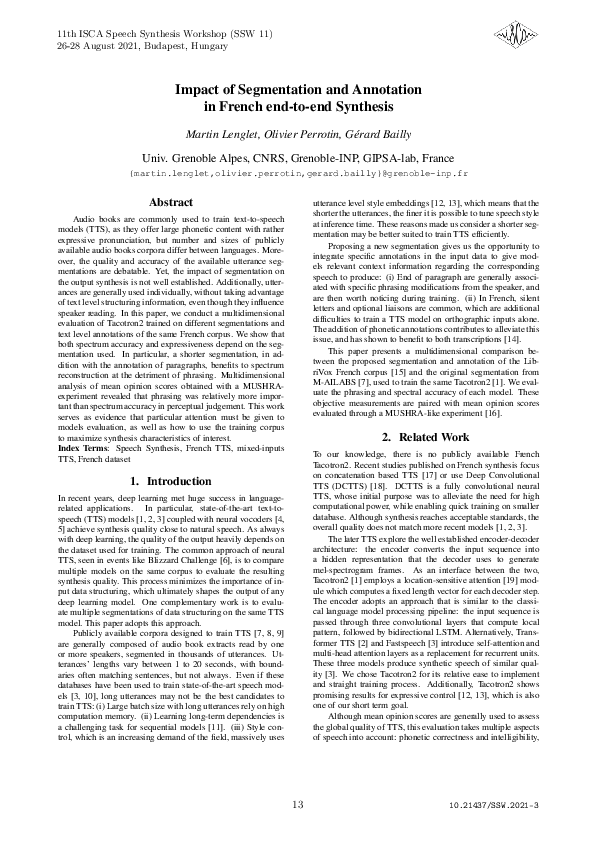 (PDF) Impact of Segmentation and Annotation in French end-to-end Synthesis