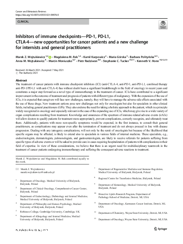 (PDF) Inhibitors of immune checkpoints—PD-1, PD-L1, CTLA-4—new ...