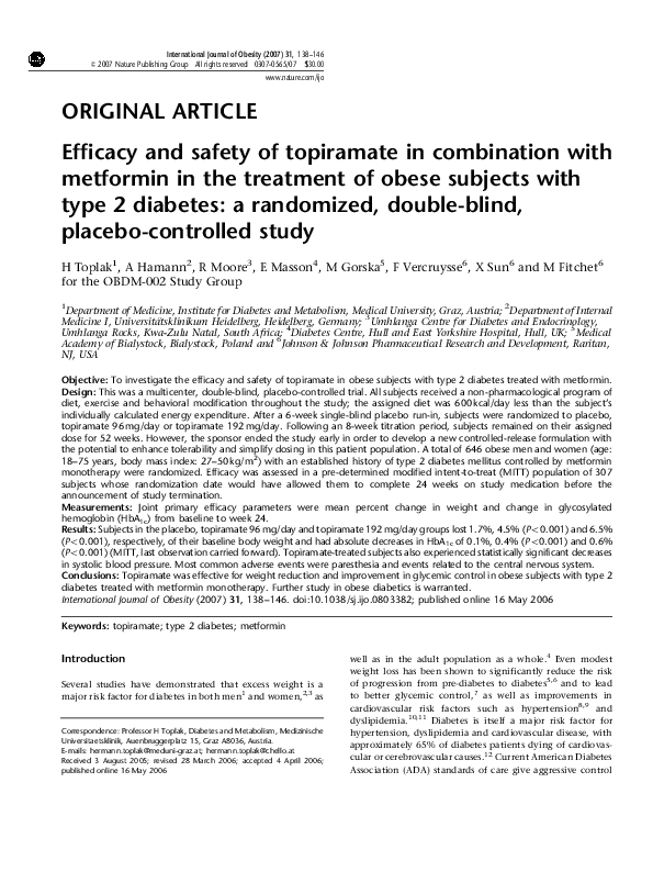 (PDF) Efficacy and safety of topiramate in combination with metformin ...