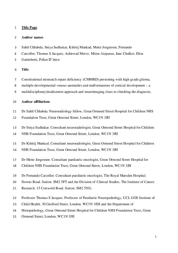 (PDF) Constitutional mismatch repair deficiency (CMMRD) presenting with ...