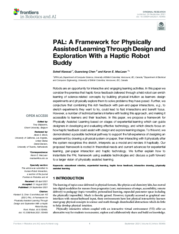 (PDF) PAL: A Framework for Physically Assisted Learning Through Design ...