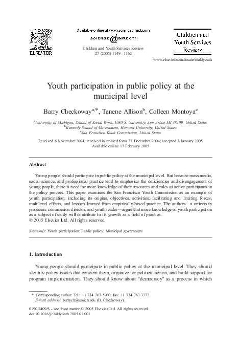 (PDF) Youth participation in public policy at the municipal level
