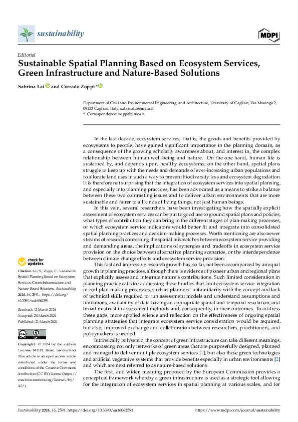 (PDF) Sustainable Spatial Planning Based on Ecosystem Services, Green ...