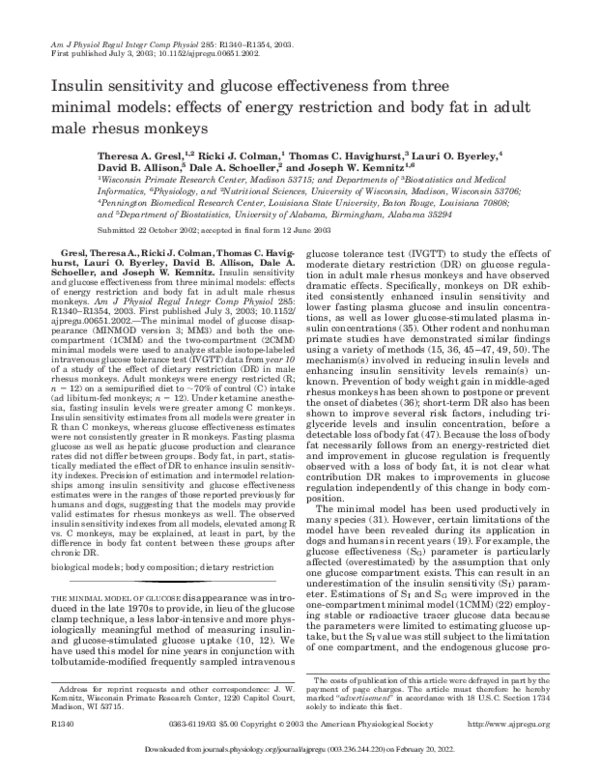(PDF) Insulin sensitivity and glucose effectiveness from three minimal ...