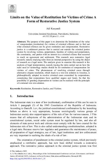 (PDF) Limits on the Value of Restitution for Victims of Crime A Form of ...