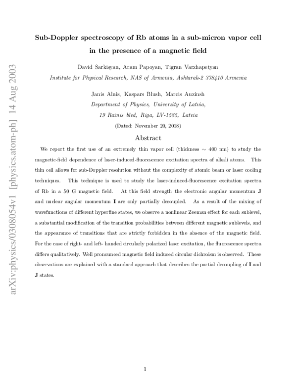 (PDF) Sub-Doppler spectroscopy of Rb atoms in a sub-micron vapour cell ...