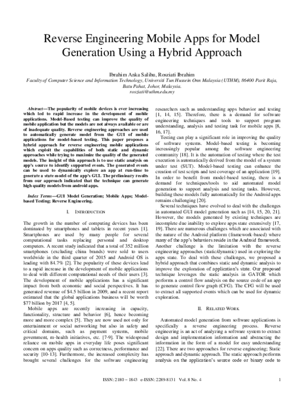 (PDF) Reverse Engineering Mobile Apps for Model Generation Using a ...