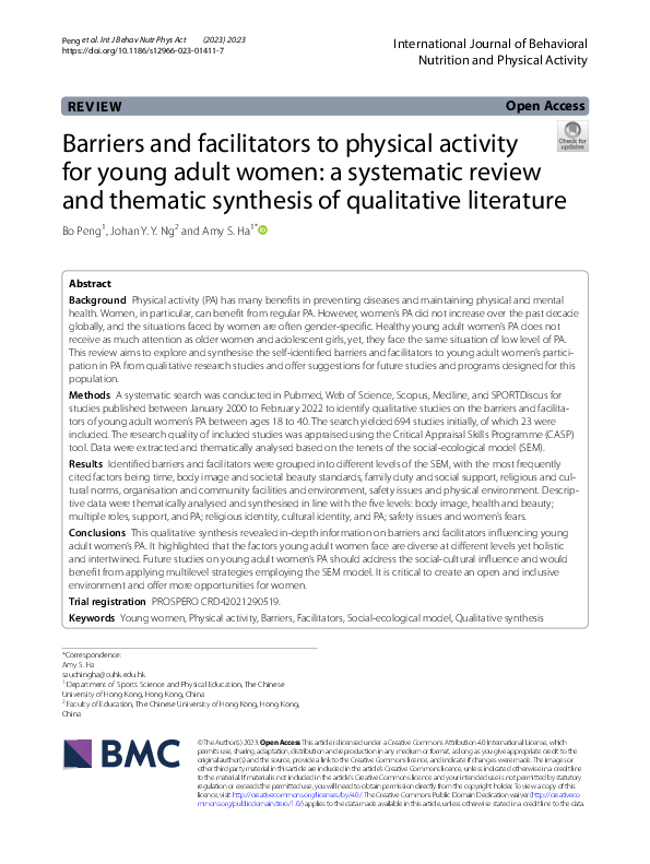 (PDF) Barriers and facilitators to physical activity for young adult ...