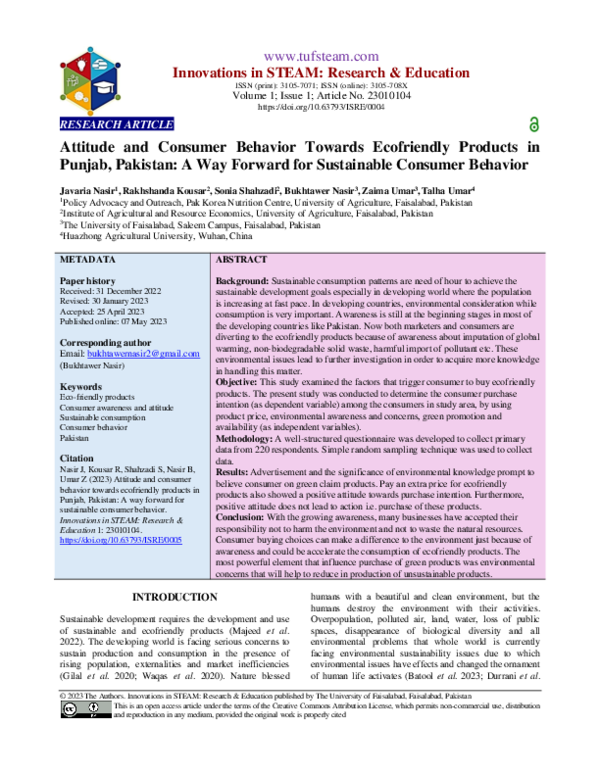 (PDF) Attitude and Consumer Behavior Towards Ecofriendly Products in ...