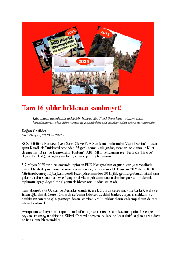 (PDF) Tam 16 yıldır beklenen samimiyet!
