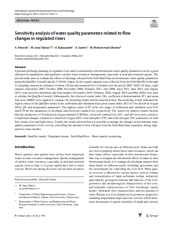 (PDF) Sensitivity analysis of water quality parameters related to flow ...