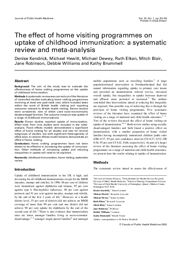 (PDF) The effect of home visiting programmes on uptake of childhood ...