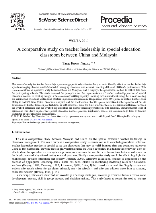 (PDF) A comparative study on teacher leadership in special education ...