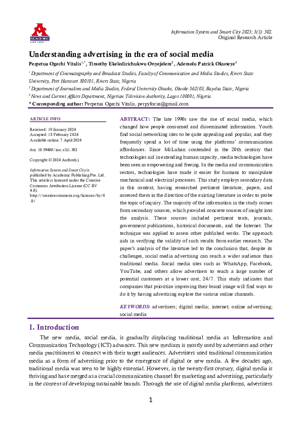 (PDF) Understanding advertising in the era of social media
