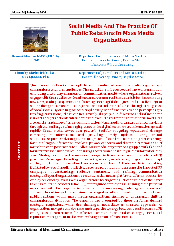 (PDF) Social Media And The Practice Of Public Relations In Mass Media ...