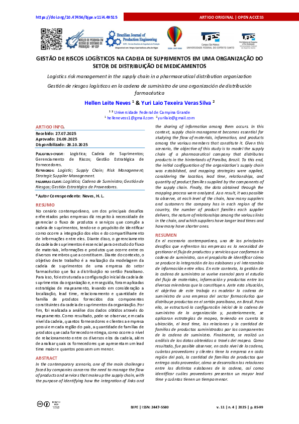 (PDF) GESTÃO DE RISCOS LOGÍSTICOS NA CADEIA DE SUPRIMENTOS EM UMA ...