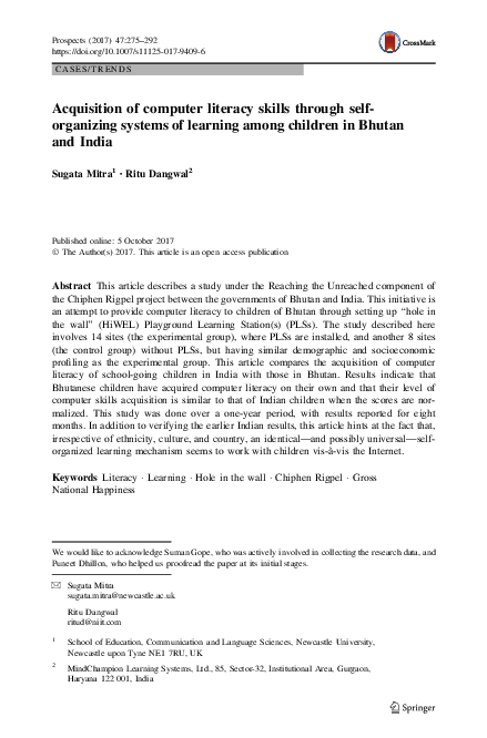 (PDF) Acquisition of computer literacy skills through self-organizing ...