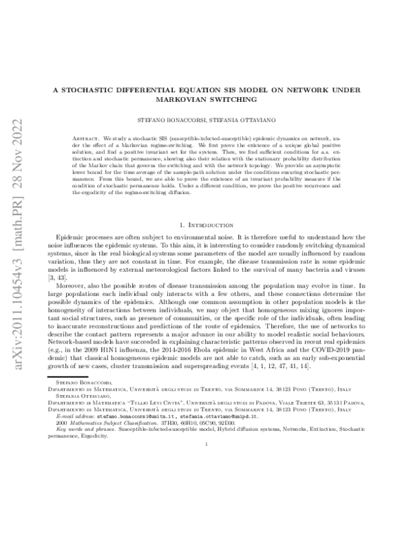 (PDF) A stochastic differential equation SIS model on network under ...