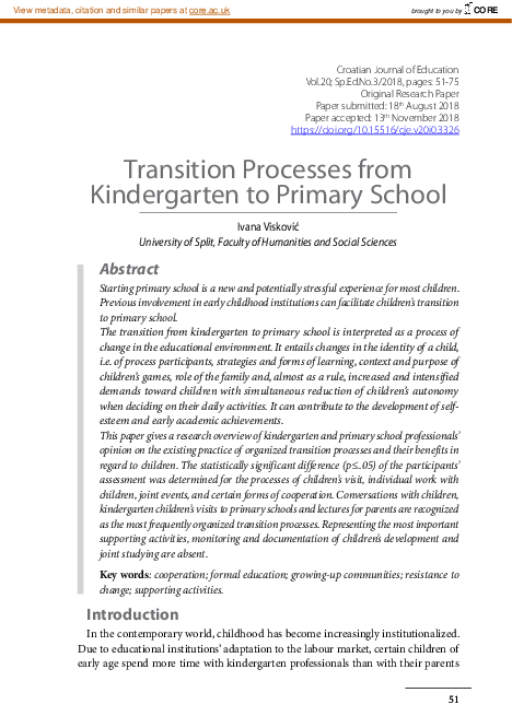 (PDF) Transition Processes from Kindergarten to Primary School ...
