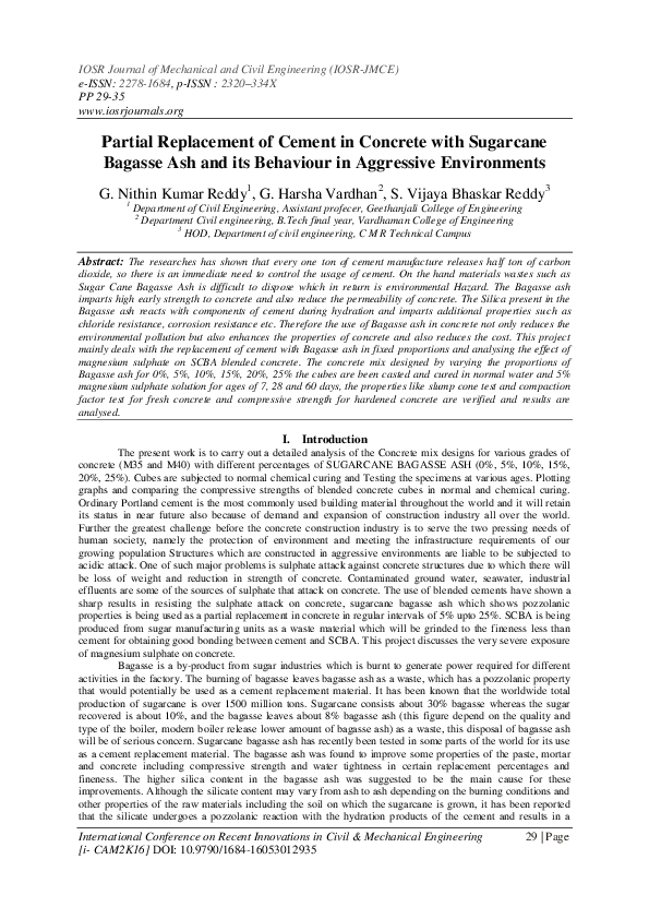 (PDF) Partial Replacement of Cement in Concrete with Sugarcane Bagasse ...