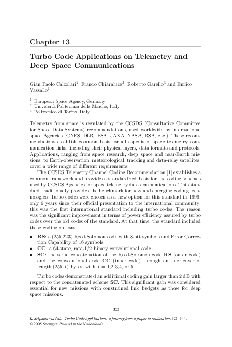 (PDF) Turbo Code Applications on Telemetry and Deep Space Communications