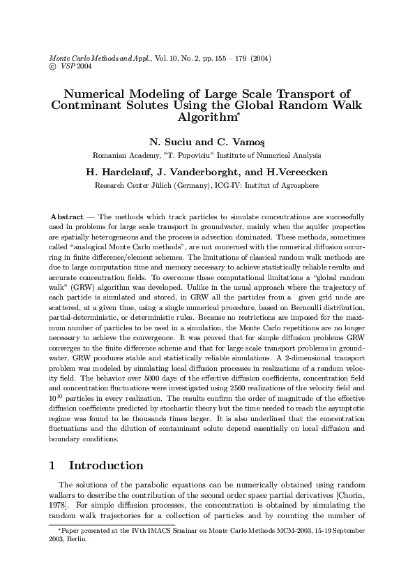 (PDF) Numerical Modeling of Large Scale Transport of Contminant Solutes ...