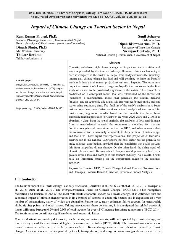 (PDF) Impact of Climate Change on Tourism Sector in Nepal